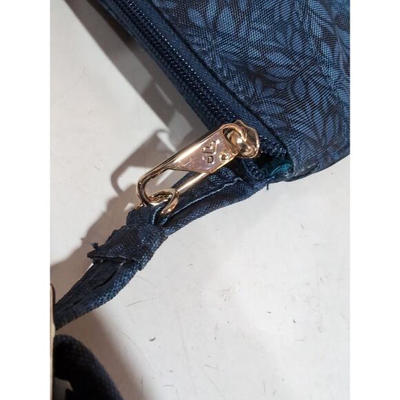Travelon Anti-Theft Classic North South Crossbody Blue Floral Gold Hardware - Picture 6 of 14